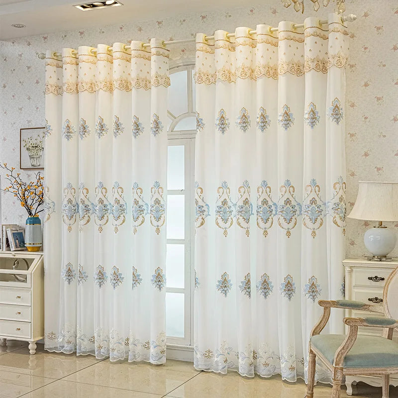 1PC Nordic Embroidered Gauze Curtains White Gauze Translucent Balcony Gauze Living Room Bedroom Bay Windows