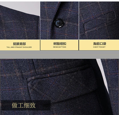 2025 New Men's Three-pieces Fashion Plaid Slim Business Party Formal Elegant Blazer Sets (Jacket+Pants+Vest) Prom Wedding Groom