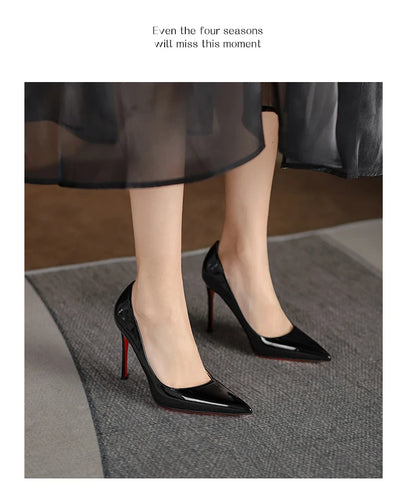 shoes woman 2024 trend luxury Shoes for Women Leather pointed toe Pumps Red Bottoms Shiny Elegant Prom High Heels Party Shoes