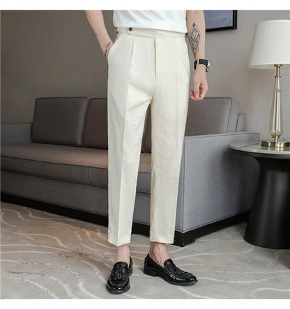 Men's Summer Pants Fashion Naples Cotton&Linen Breathable Dress Pants For Men All Match Casual Straight Men's Trousers Formal