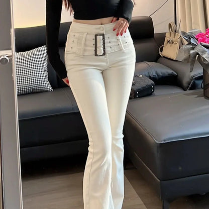 Skinny Flared Trousers Slim Fit High Waist Shot Cowboy Pants for Woman Gyaru Wide Leg Trend 2025 Stylish Z R Women's Flare Jeans