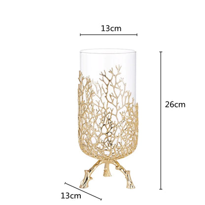 Imitation Coral Ornaments Crystal Metal Tree Glass Vase Hollow Metal Frame Resinous Coral Ocean Decorative Figurines Home Decor