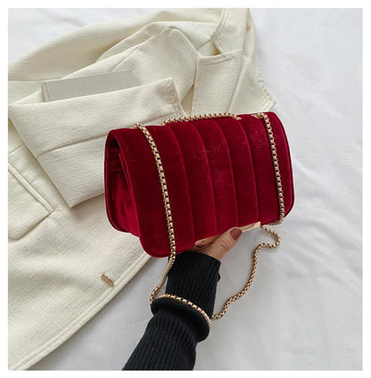 Luxury Red Velvet Crossbody Bags For Women Designer Small Shoulder Handbags Chain Messenger Bag Lady Mini Purses Hand Bag