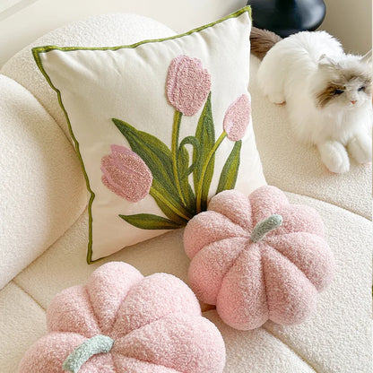 Ins Wind Tulip Pillow Living Room Sofa Pillow Bedhead Waist Pillow Pink Cute Pumpkin Home Cushion Atmosphere Decoration