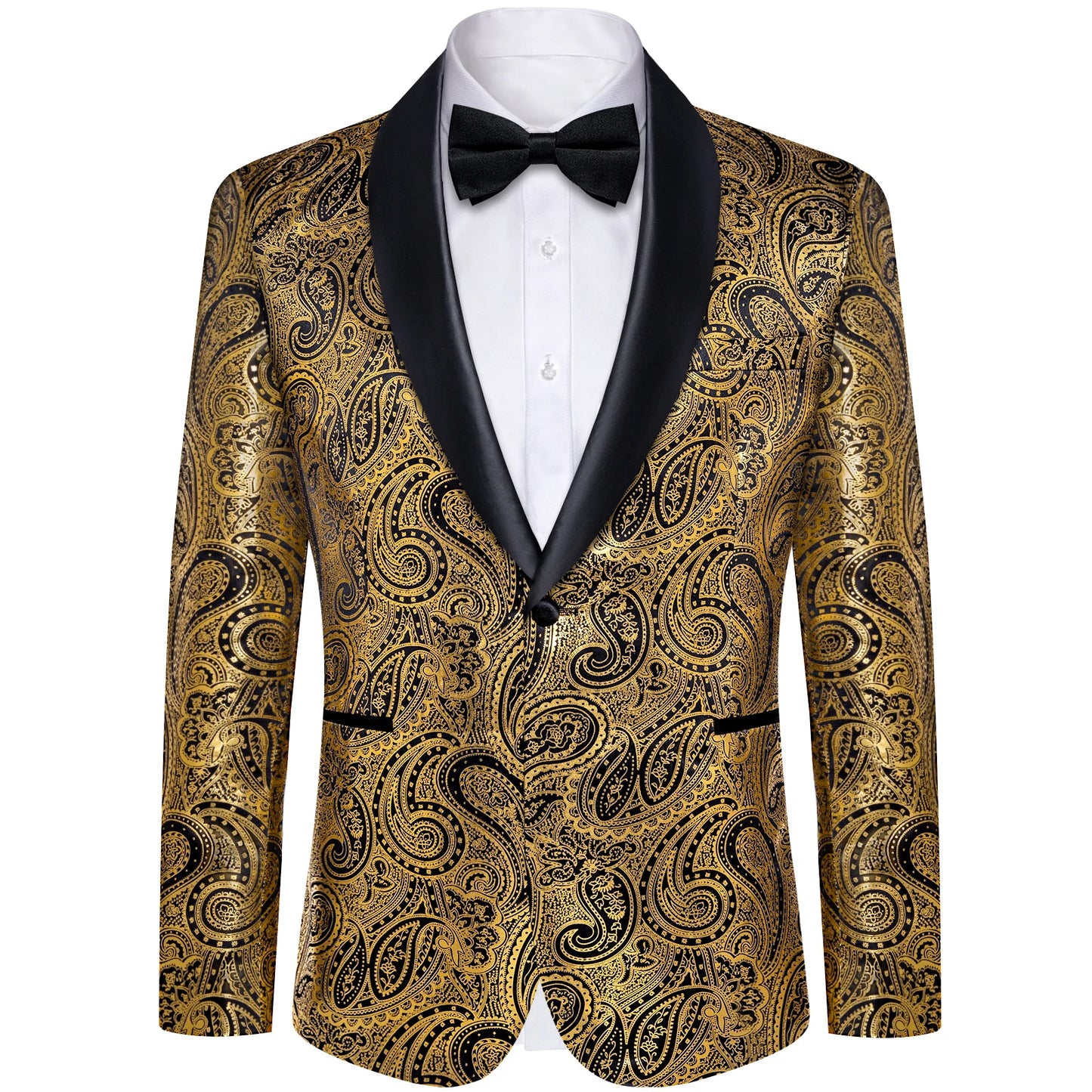 Men's Royal Blue Yellow Blazer Coat Business Slim Fit Single Button Paisley Suit Jacket for Business Party Wedding Prom