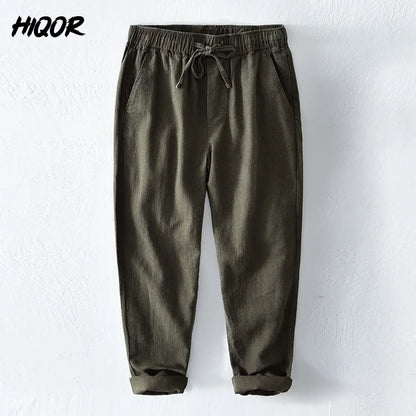 HIQOR 6 Colors Men's Cotton Linen Casual Pants Summer New In Breathable Solid Linen Trousers For Men Male Straight Baggy Pants