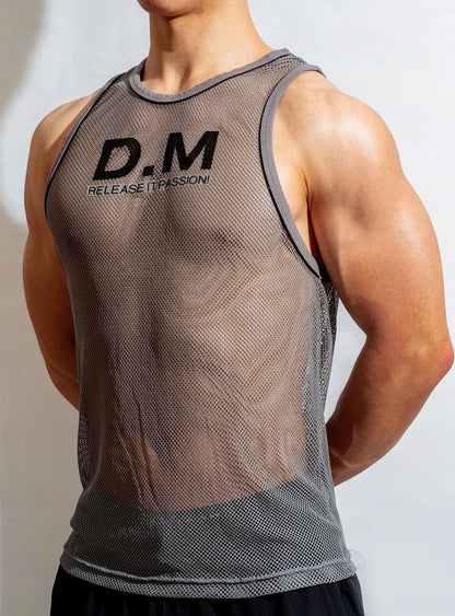 New Designer Men's Vest Transparent Breathable Mesh Vests Sleeveless Hot Tank Top for Male Men