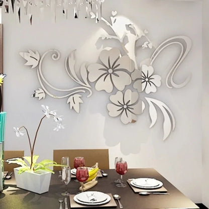 3D Acrylic Flower Mirror Wall Stickers Decorative Self Adhesive Large Wall Stickers Art Murals for Bedroom TV Background Decor