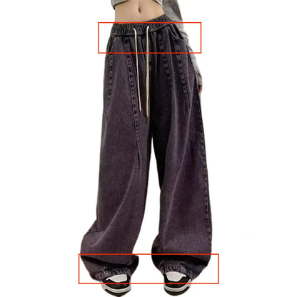 1Pc Trendy Oversize Jeans Zipper Fly/Drawstring Dressing Up Brushed Pants Thin Baggy Jeans Retro Wide Leg Man Pants Men Clothing