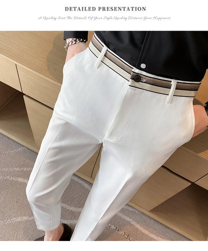 Fashion Waist Stripes Suit Pants 2022 Summer Black White Slim Fit Trousers Mens Brand Formal Business Wedding Casual Pant Hombre