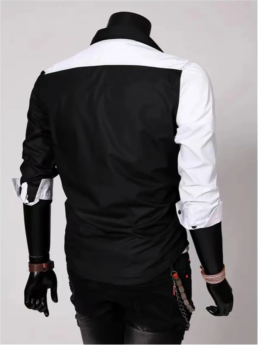 Fashionable men's luxury high-quality casual office formal T-shirt shirt splicing black and white colors with popular style tops