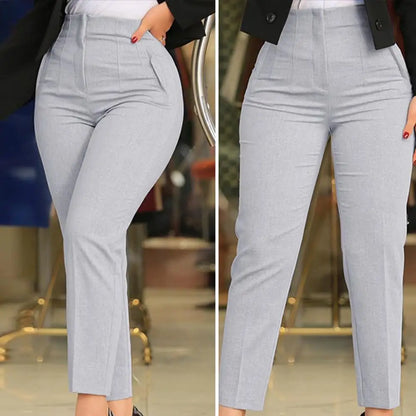 Elegant High Waist Cropped Work Pants for Women Black All-Match Daily Office Formal Wear Fashion Women's Trousers