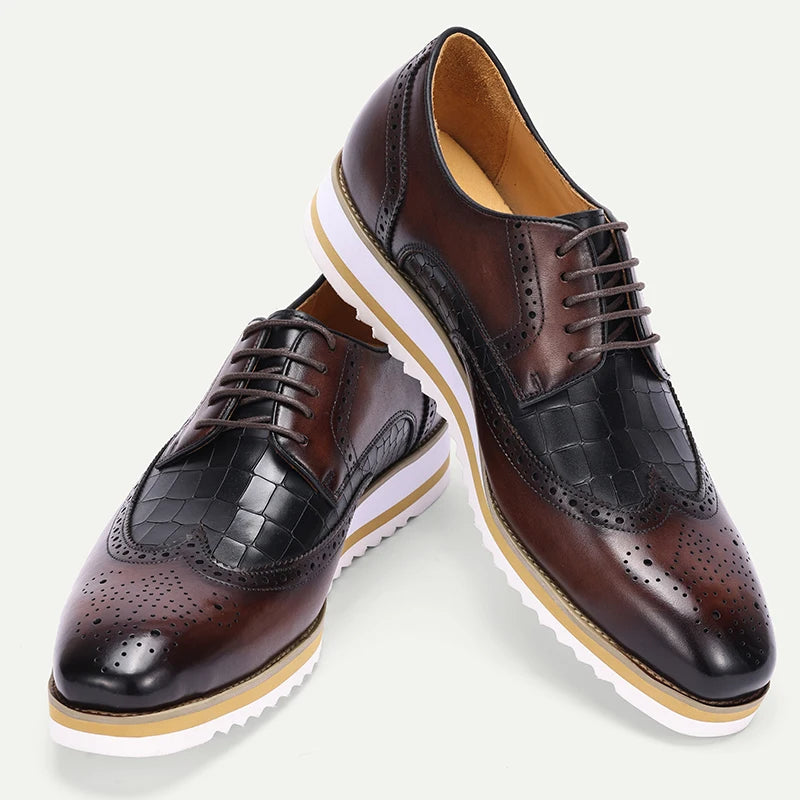 New Men's Business Leather Shoes Fashion Summer Lace-Up Blue Black Hand Carved Wedding Shoes  Office Oxford Shoes