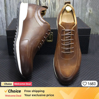 Luxury Business Casual Genuine Natural Cowhide Leather Men's Oxford Sneakers Spring Autumn Crocodile Pattern Anti-slip Footwear