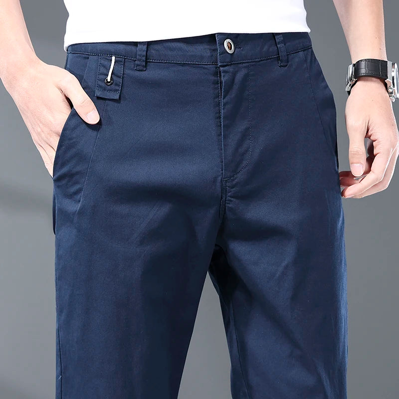 Thin Men's Casual Pants Highly Elastic Comfortable Stretch Cotton Straight Trousers  Loose Fashion Summer Clothes 3-colors