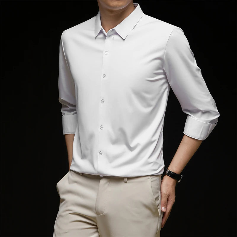 New Men's Business Casual Long Sleeved Solid Color Shirt Wrinkle Resistant Wrinkle Free Comfortable All Season Versatile Top