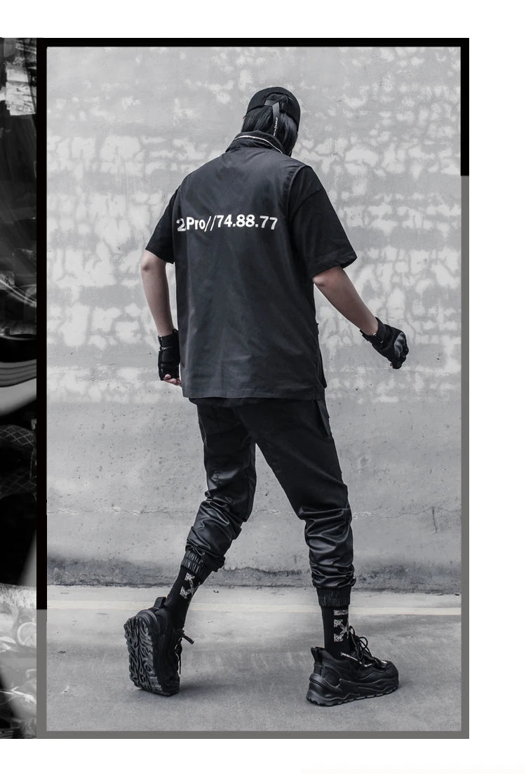 2023 Waxy Coating Punk Hip Hop Cargo Pants Mens Multi-pockets Motorcycle Techwear Functional Joggers Street Casual Trousers