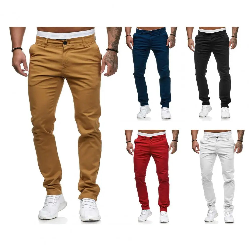 Men Pants Mid Waist Zipper Button Closure Men Long Trousers Thin Slim Fit Soft Breathable Casual Ankle Length Pencil Pants