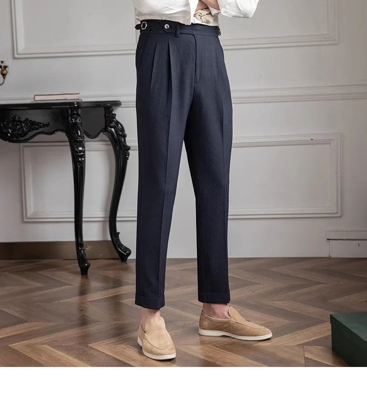 Men's Straight Fit Suit Pants Formal High Quality Retro Fashion Pants Casual Solid Color Black Navy Blue Apricot Trousers Dress