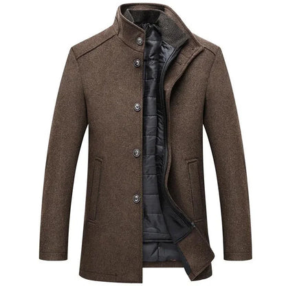 Men Winter Windbreaker Long Thick Wool Jackets Abrigo Hombre Man Stand Collar Single Breasted with Vest Woolen Coats