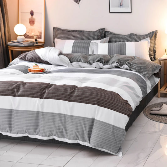 3PCS Geometric Duvet Cover Set Modern Classic Stripe Bedding Set Queen King Size Soft Comforter Cover with Double Sided Pattern