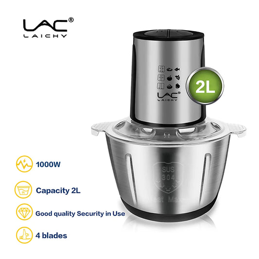 LAC Household 2l Capacity Stainless Steel Container Electric Food Processor For Minced Meat Vegetables Garlic Meat Grinder