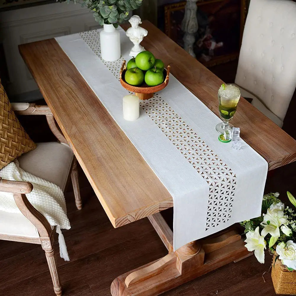 Gray Hollow Table Runner Rectangle Double Solid Fabric Farmhouse Flat Perforation Home Table Runners for Dining Holiday 13 x72In