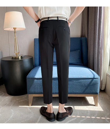 Fashion Waist Stripes Suit Pants 2022 Summer Black White Slim Fit Trousers Mens Brand Formal Business Wedding Casual Pant Hombre