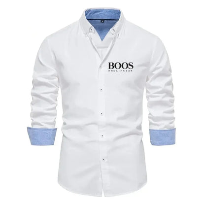 Embroidered New Spring and Autumn Pure Cotton Shirt Men's Solid Color High-quality Long Sleeved Shirt Men's Lapel Casual Top