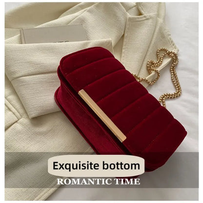 Luxury Red Velvet Crossbody Bags For Women Designer Small Shoulder Handbags Chain Messenger Bag Lady Mini Purses Hand Bag