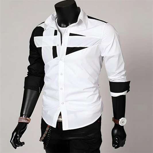 Fashionable men's luxury high-quality casual office formal T-shirt shirt splicing black and white colors with popular style tops