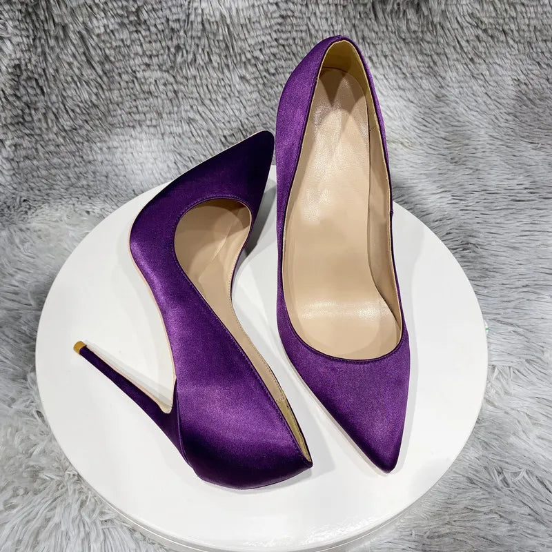 NoEnName_Null-Sexy purple nte stiletto high heel shoes,silk satin tip high heel shoes,12cm,wedding low shoes,size 33- 45,