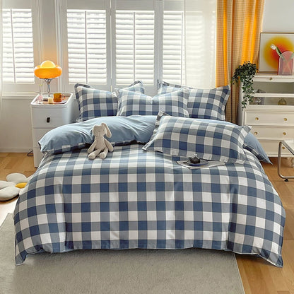 3pcs Gray Plaid Duvet Cover Set with 2 Pillowcases Bedding Sets for Hotel Bedroom Fashion Soft Simple Quilt Cover Pillowcase