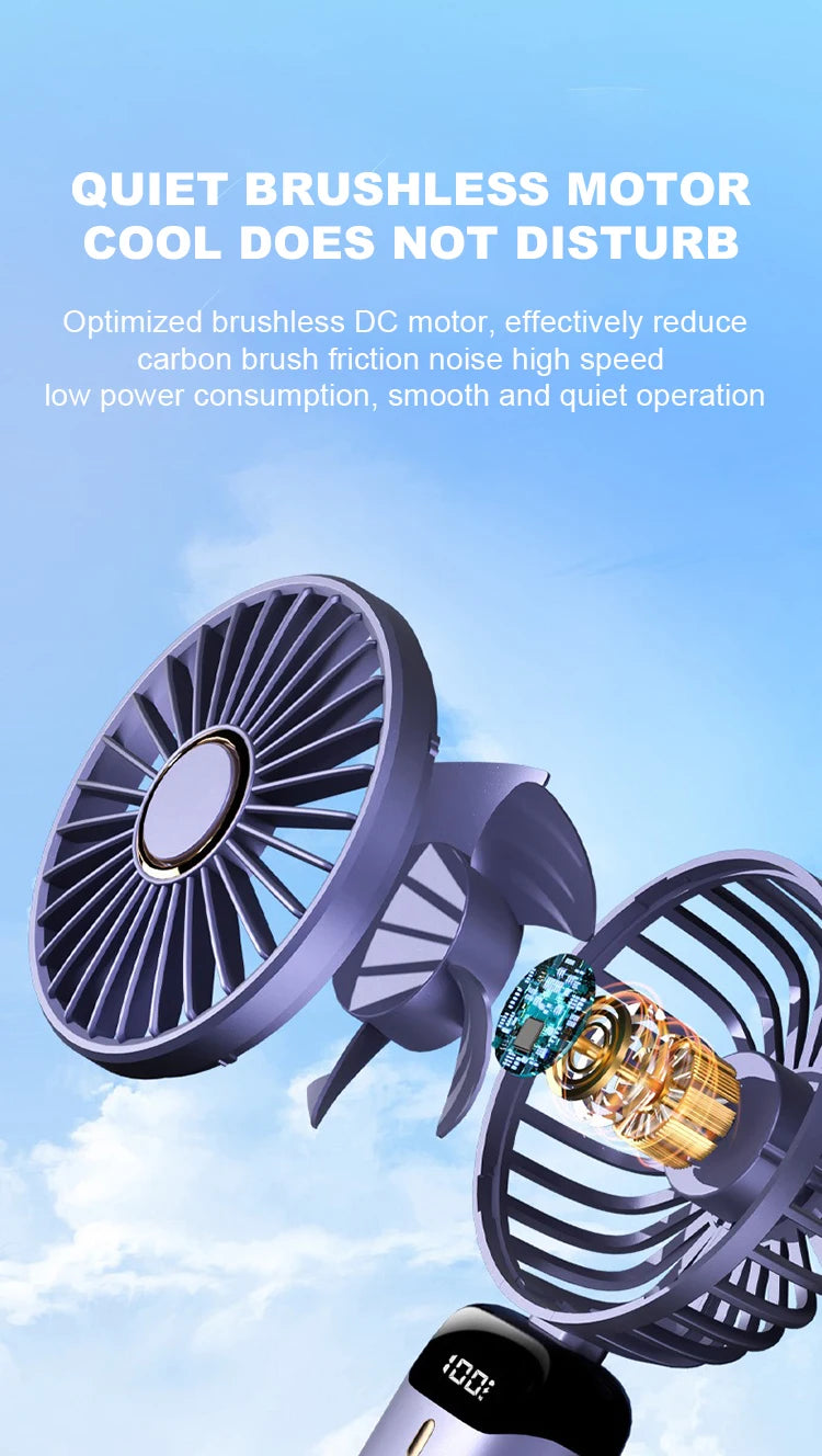 LED mini digital display electric fan, foldable stand supports USB charging, and multiple gears can be adjusted.