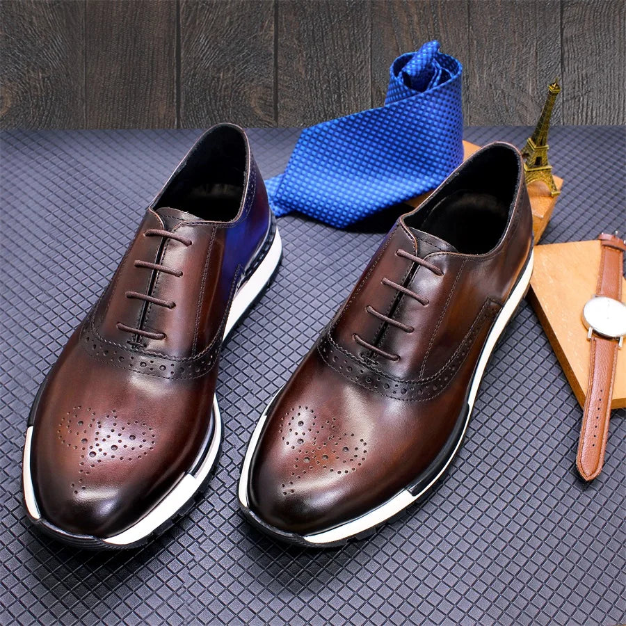 Casual Leather Men's Shoes Lace Up Comfortable Non-Slip Sole Brogue Sneakers Wedding Date Prom Men's Premium Leather Shoes.