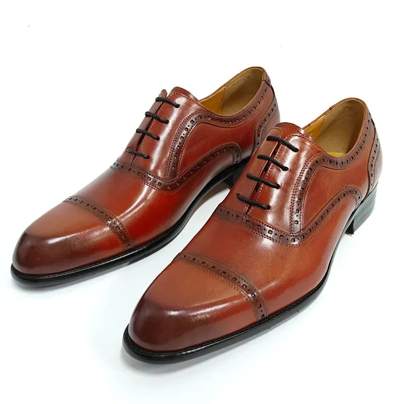 Classic Office Men Shoes Pure Handcrafted Lace-Up High Grade Cowhide Leather Formal Dress Wedding Party Shoes Ideal For Business