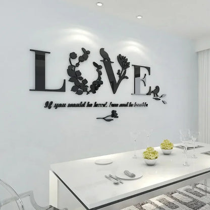 Love 3D Mirror Wall Stickers Acrylic Pink Purple TV Background Bedroom Bedside Stickers Wedding Room Home Decoration