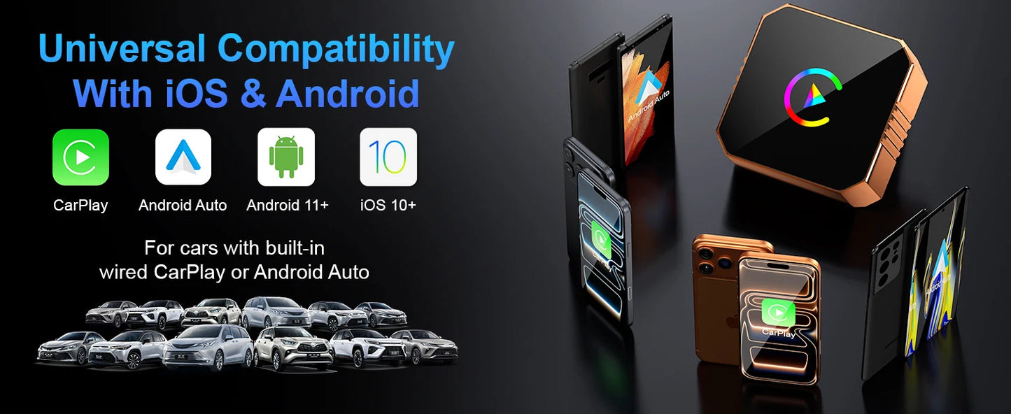 Adaptateur sans fil Carplay pour iPhone, CarPlay avec câble vers sans fil, Android Auto 2 en 1 Mini USB design