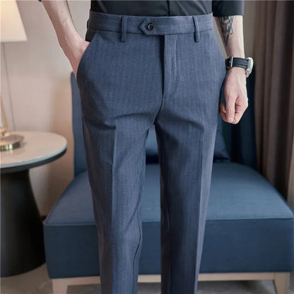 Men Boutique Black Striped Suits Pants Male Formal Wear Wedding Dress Trousers Quality British Style Business Casual Suit Pants