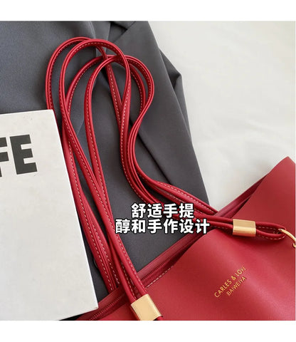 Red Fashion Shoulder Bag Large Capacity Brand Tote Bag PU Leather Luxury Designer Tote Bag Commuter Wedding Party Big Handbag