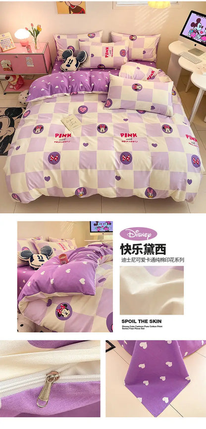 Toy Story Lotso Buzz Lightyear Alien Mickey Stitch Pooh Bear Fun Cartoon Printed Cotton Sheets and Quilt Covers Three Piece Set