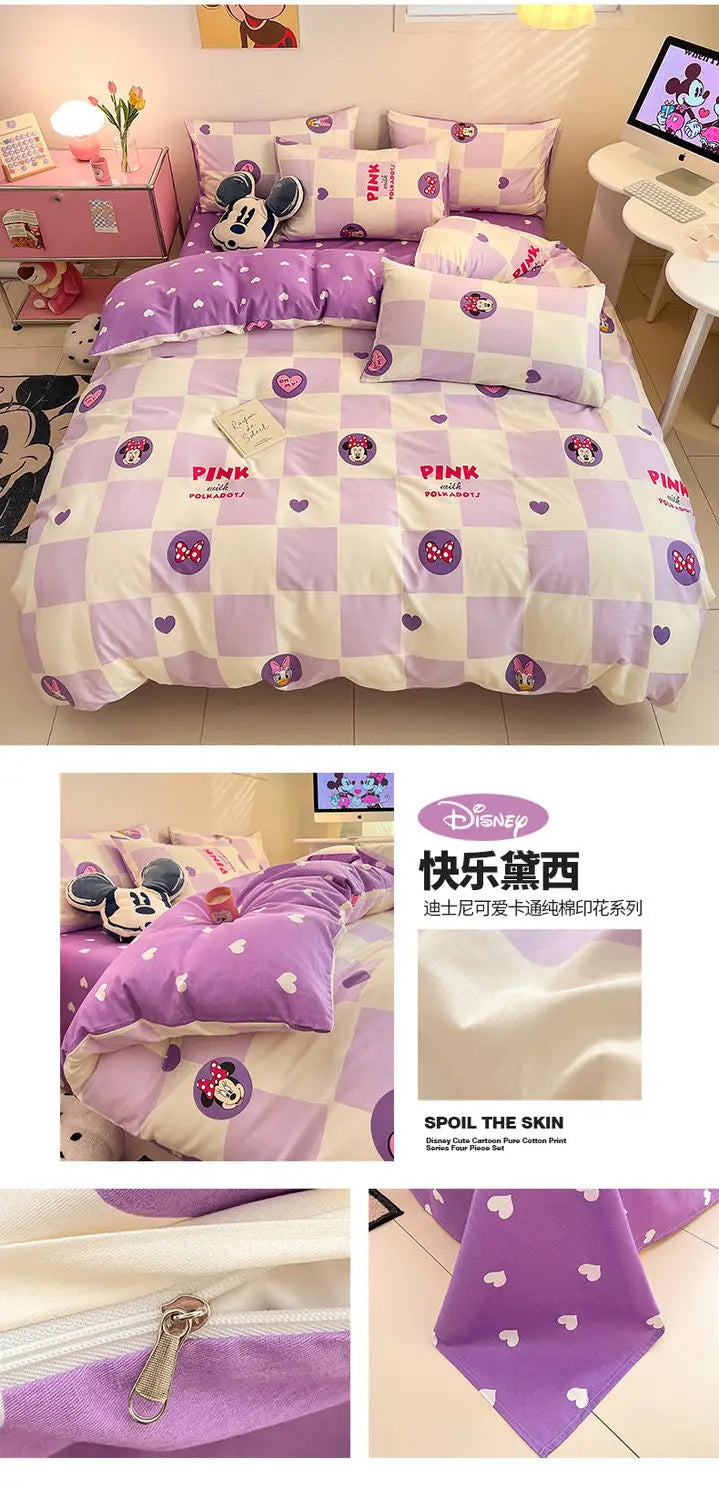 Toy Story Lotso Buzz Lightyear Alien Mickey Stitch Pooh Bear Fun Cartoon Printed Cotton Sheets and Quilt Covers Three Piece Set