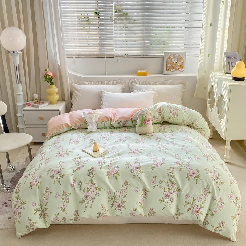 Fresh Floral Pattern Duvet Cover 1Pc 100% Cotton Skin-friendly Breathable Comforter Cover Home Bedding for Kids Teens Adults