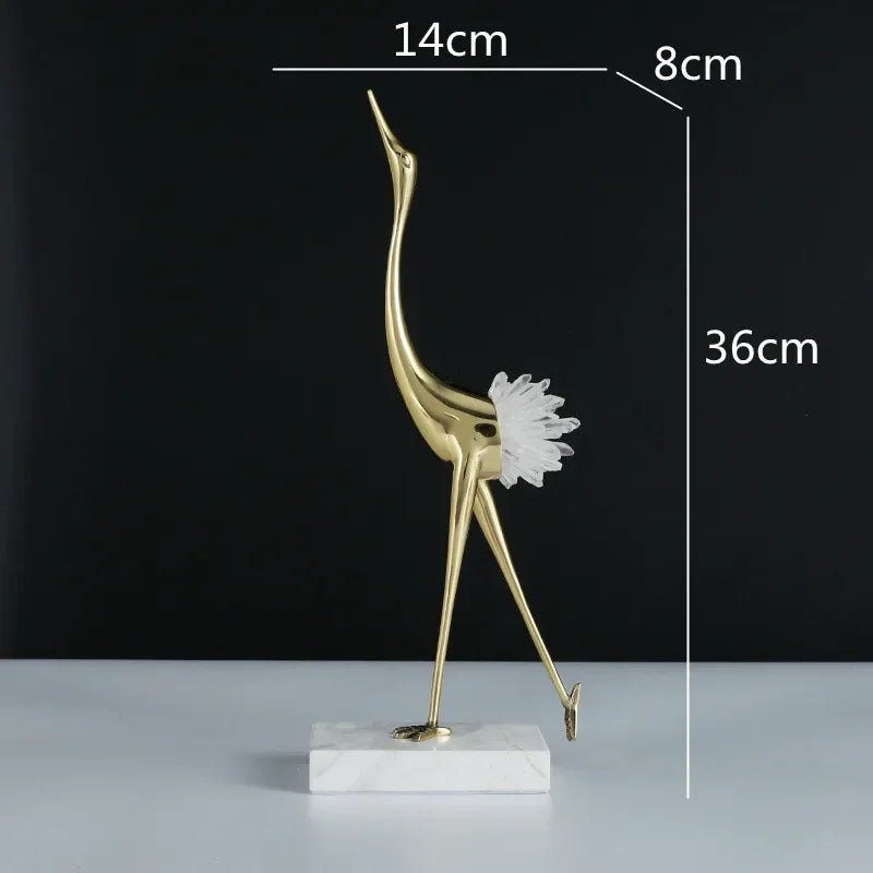 Crystal Crane Fairy Metal Sculpture Simulated Animal Handicraft Ornaments Handmade Bird Home Decoration Figurines