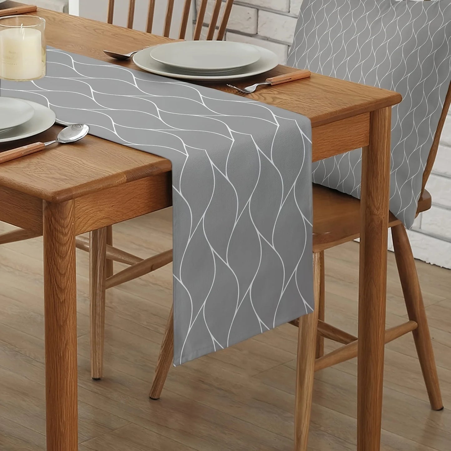 1pc Grey Table Runner Dining Table Decoration Indoor Outdoor Tablecloth For Farmhouse Party Kitchen Coffee Table Decor