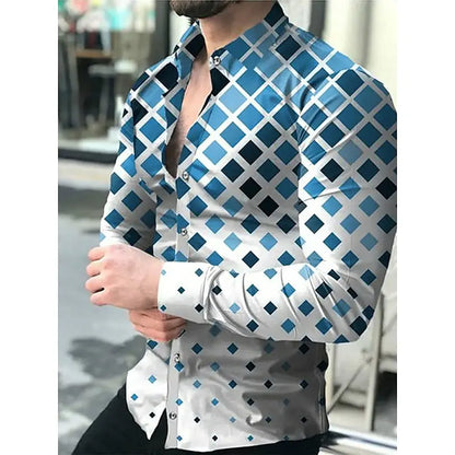 Long Sleeve Hawaiian Shirt 3D Printed Lapel Shirt Men's Fashion Shirt Geometric Beach Shirt Luxury Men's Clothing