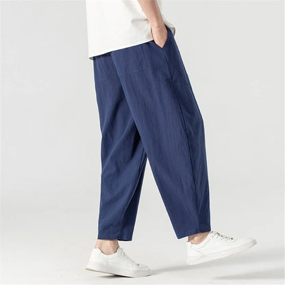 Linen Pants Men Baggy Pants Plus Size 9XL Summer Ankle-length Pants Male Solid Color Bottom Big Size 9XL