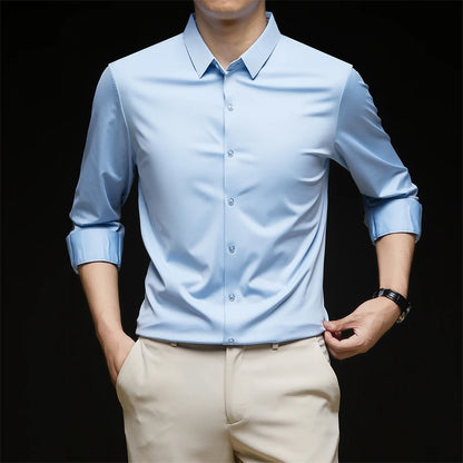 New Men's Business Casual Long Sleeved Solid Color Shirt Wrinkle Resistant Wrinkle Free Comfortable All Season Versatile Top