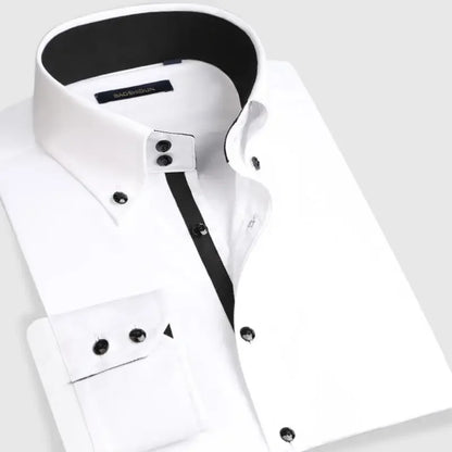 Premium Quality White Shirts for Men - Non-iron Wrinkle Resistant Dress Shirt Long Sleeve New Solid Male Clothing Black Navy