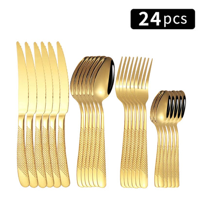 24pcs Stainless steel knife, fork and spoon tableware set, home 6-person dinner tableware, hotel and restaurant available